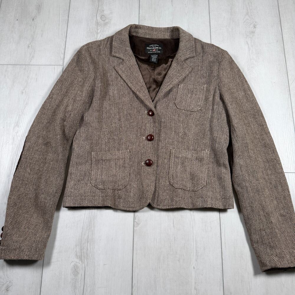 Vintage Ralph Lauren Polo Jeans Co Women’s Brown Wool Blend Tweed Blazer Large